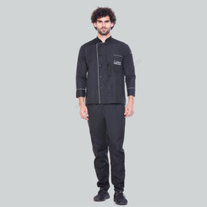Black Chef Coat With White Piping